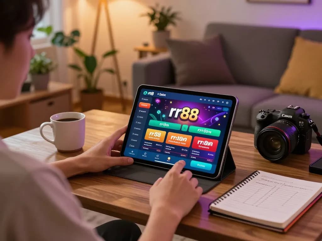 Engaging with the rr88 app for strategic online gaming in a cozy living room