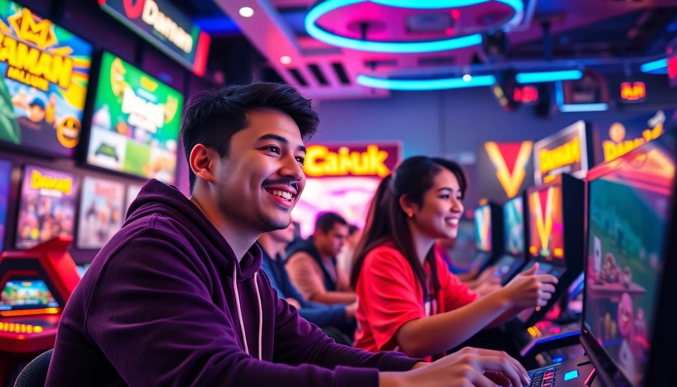 Players immersed in exciting daman games in a colorful gaming lounge environment.