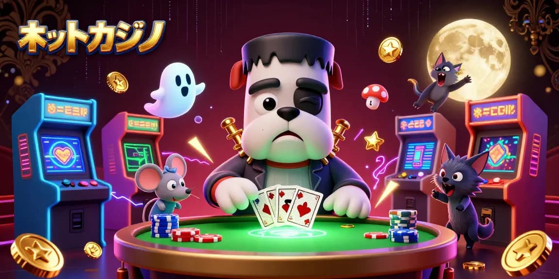 ネットカジノで勝利を目指し、恐ろしいキャラクターたちが激闘を繰り広げるシーン