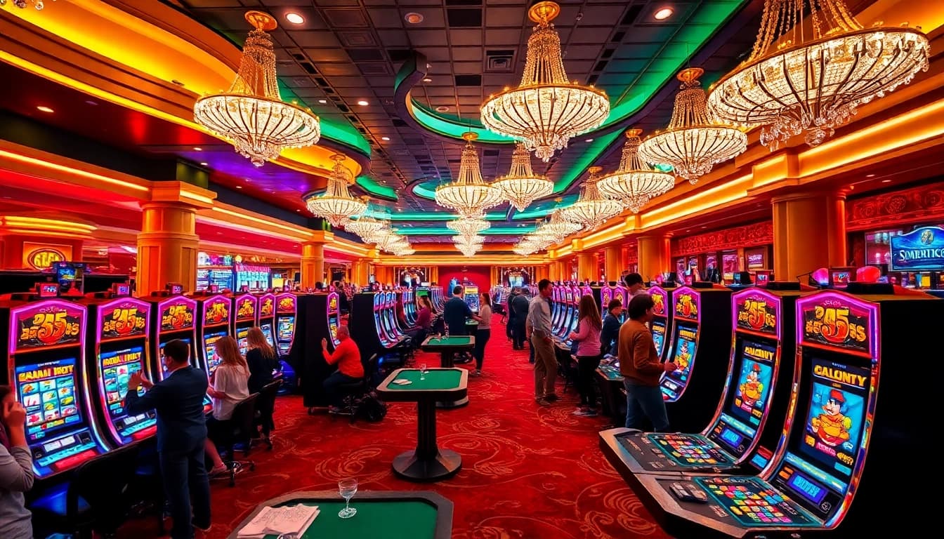 Players engaging with 365 slot machines in a luxurious casino atmosphere filled with excitement.