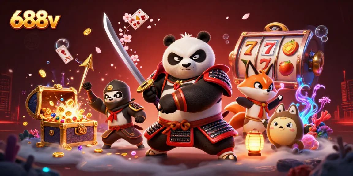 Engage in thrilling action with 688v's samurai panda and ninja fox amidst riches and spinning slots.