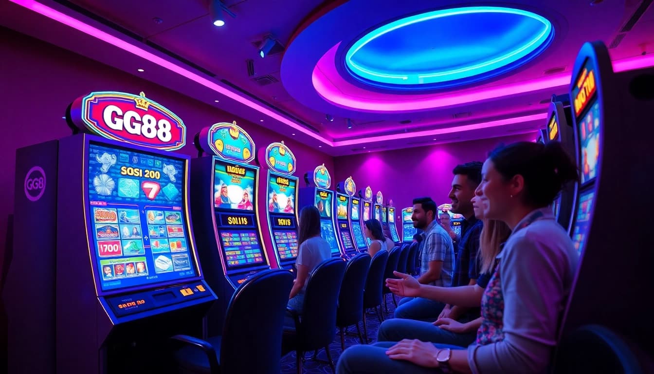 Exciting moment at the gg88 slot machine in a vibrant gaming lounge.