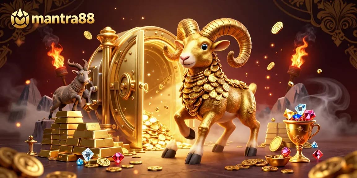 Experience the excitement of mantra88 with a vibrant 3D casino illustration featuring golden riches.