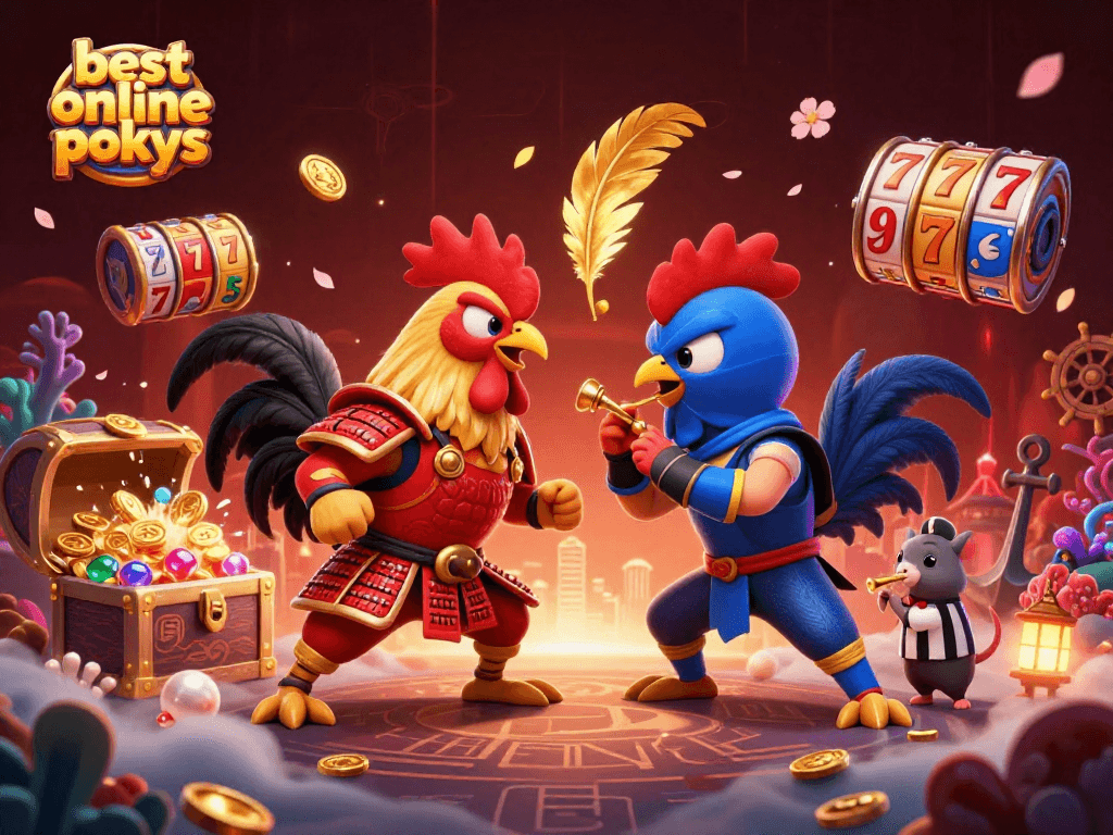 Experience the thrill of the best online pokies with vibrant casino elements and dynamic characters.