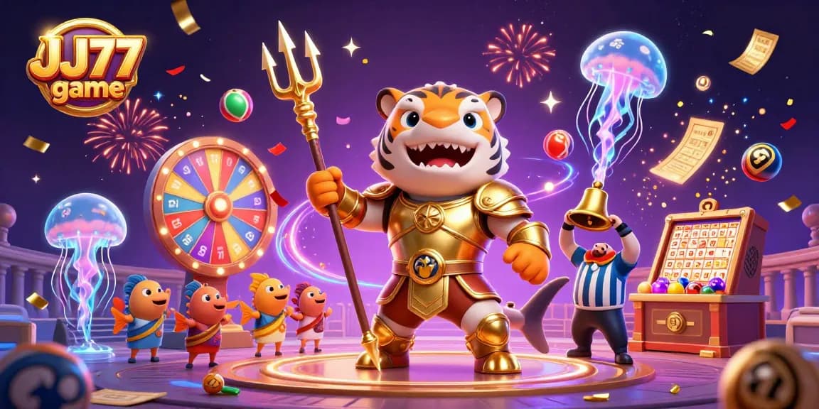 Engage in the exciting JJ77 game with a vibrant underwater casino scene full of action.
