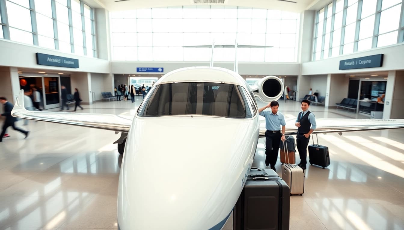Experience luxury travel with https://flymarquis.com offering private jet services in an elegant airport setting.