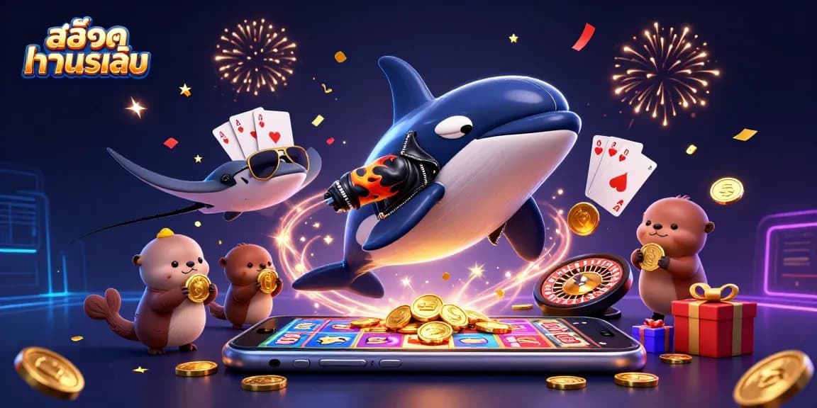 Engage with สล็อตทดลองเล่น in an exciting 3D scene featuring vibrant characters and casino elements.