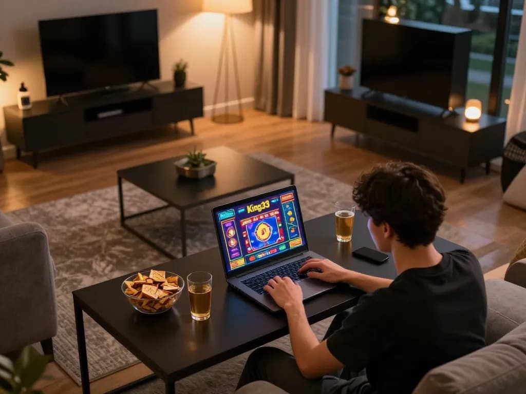 Experience online gaming on King33 from the comfort of home with engaging visuals and a cozy setup