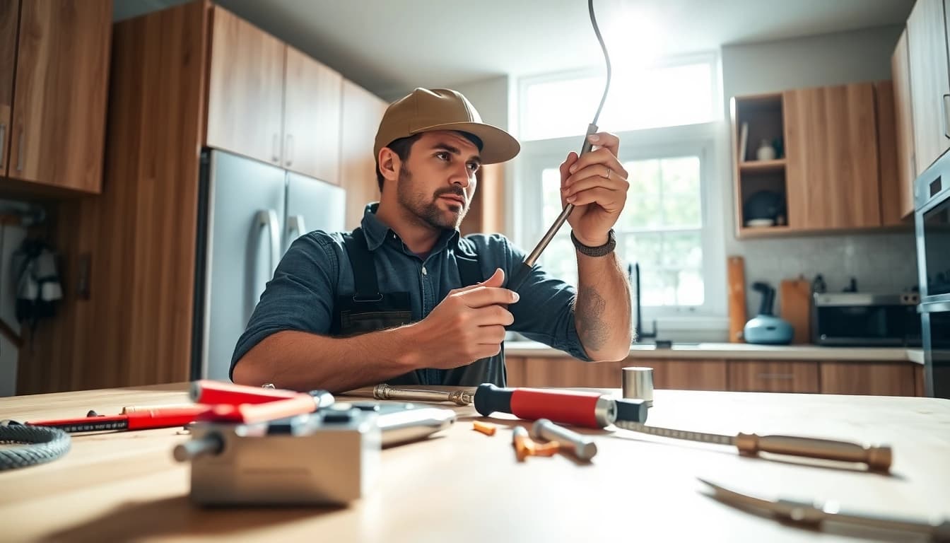 Skilled electrician lower north shore performing electrical maintenance in a modern kitchen.