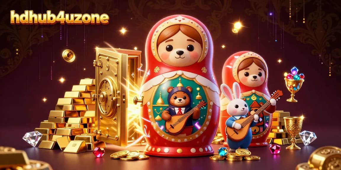 Permainan seru di hdhub4uzone dengan karakter beruang Matryoshka dan dealer kasino