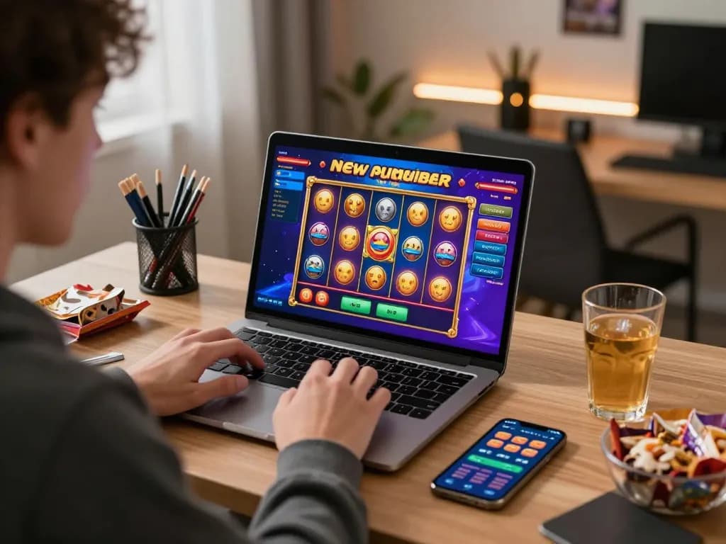 Engaging with a slot bonus new member while enjoying a cozy online gaming setup.