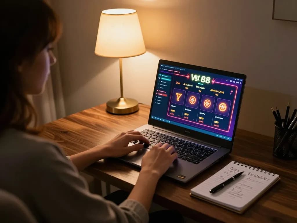 Engaged player placing bets on W 88 online casino from cozy home setup