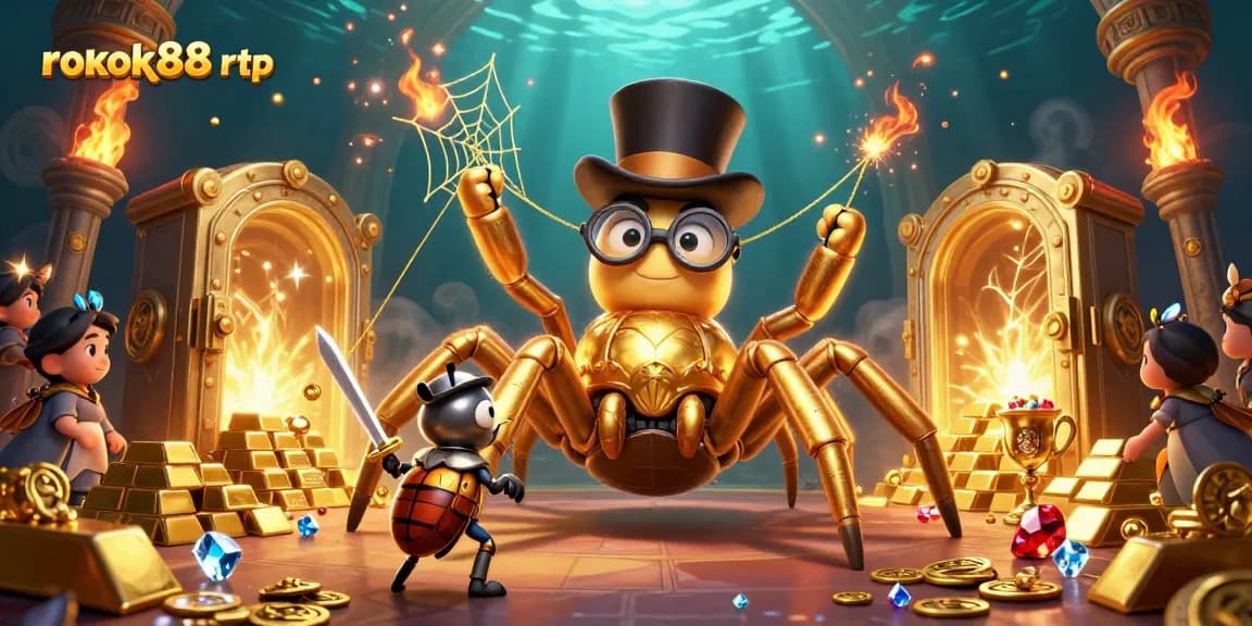 Experience the thrill of rokok88 rtp with a golden tarantula and beetle knight in this casino adventure.