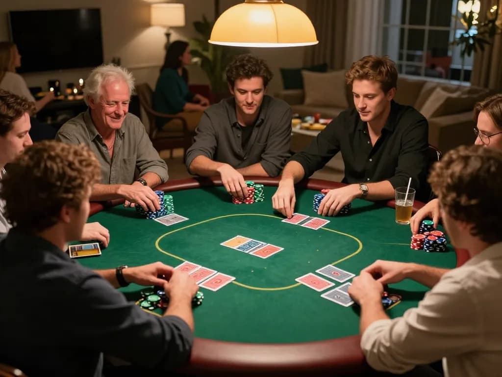 F88BET players enjoying a thrilling poker game night with chips and cards on the table