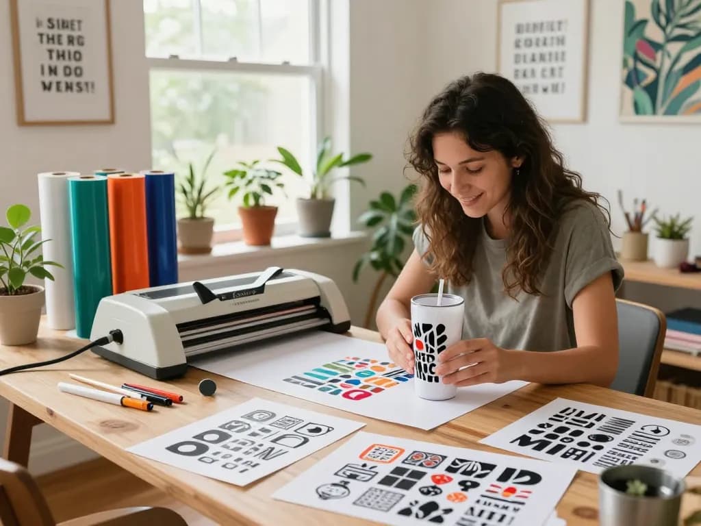 Creative crafting with Svg files in a vibrant home studio environment.