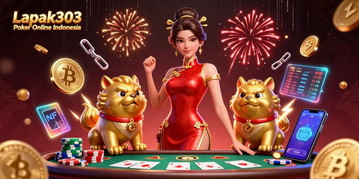 Experience thrilling poker at Lapak303 Poker Online Indonesia with this vibrant illustration.