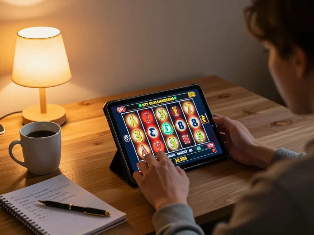 FAFA828 players enjoying a thrilling online slot game on a tablet in a cozy home setting.
