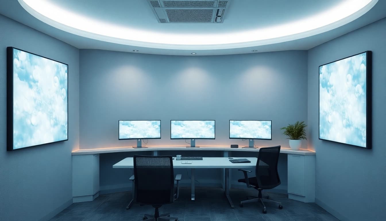 Dad2 ofrece soluciones en la nube para empresas, mostrando alta tecnología y eficiencia en el trabajo.