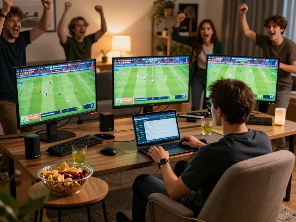 Person engaged in sports betting at home using https://keotructuyen.com.mx/ for live odds and game updates.