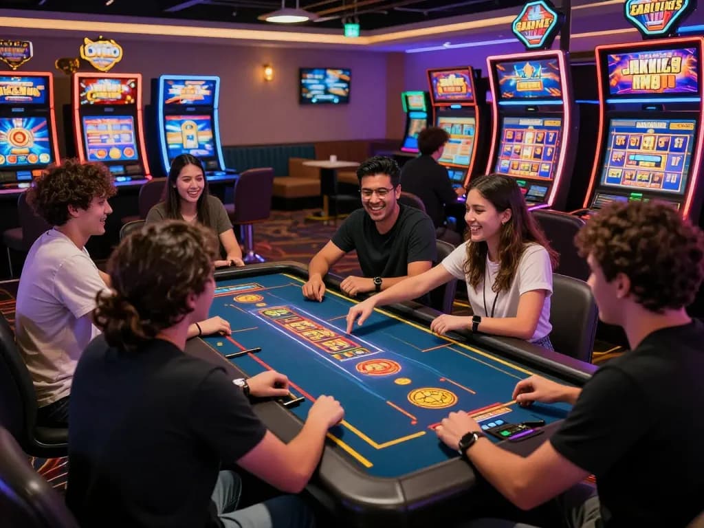 Experience thrilling gameplay at vegasslot77.com with friends in a vibrant online casino setting.