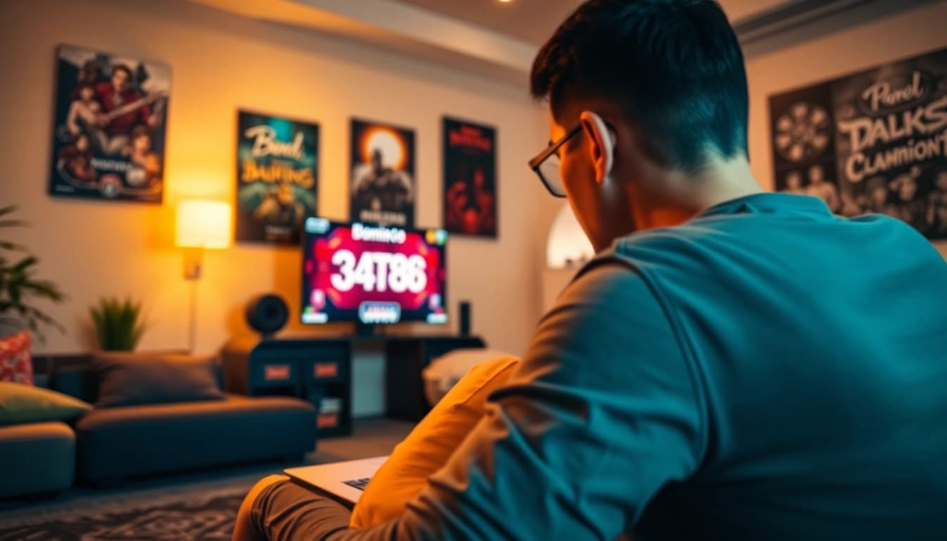 Menggambarkan pemain yang asyik bermain Daftar Domino88 game di laptop dengan suasana nyaman.
