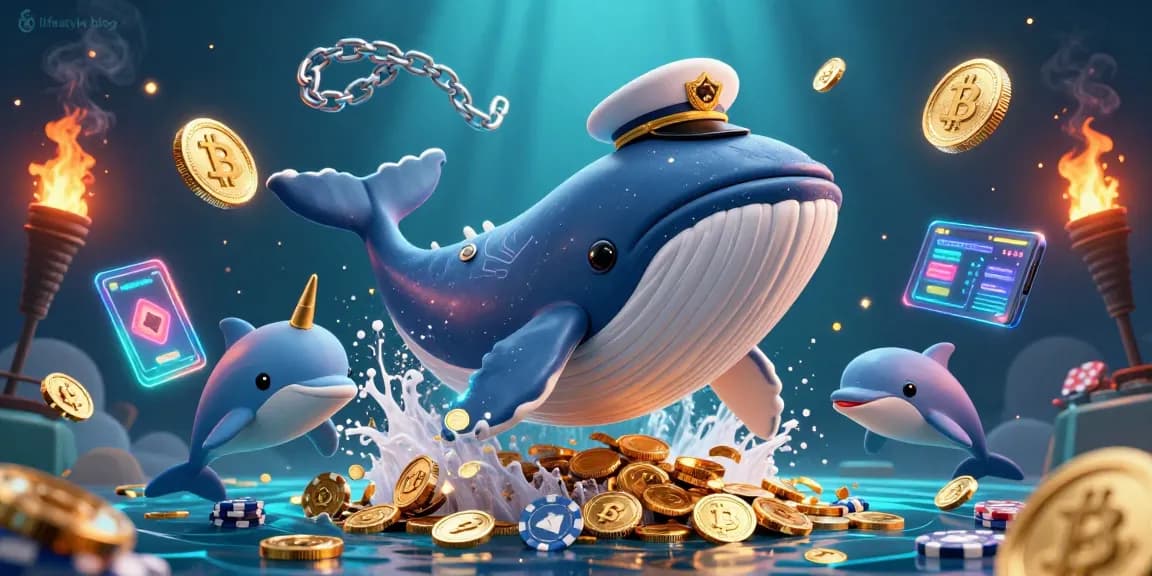 This vibrant illustration captures a lifestyle blog's casino adventure with playful dolphins and a majestic whale.