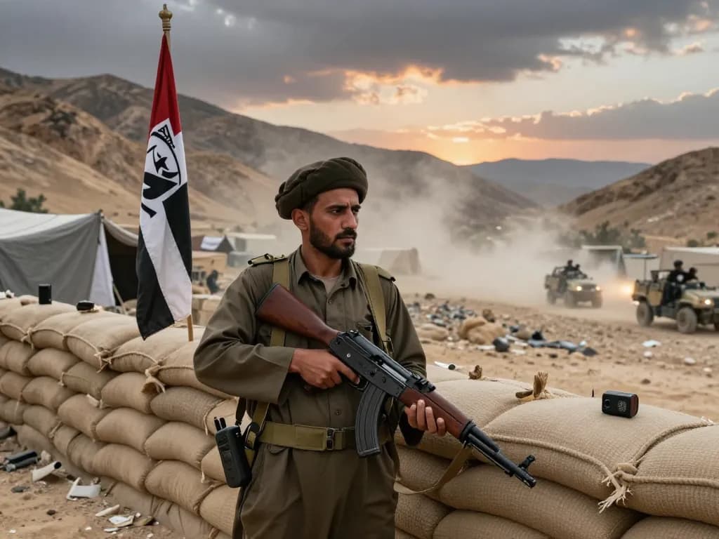 Yemen Houthis rebel standing guard in a tense conflict scene