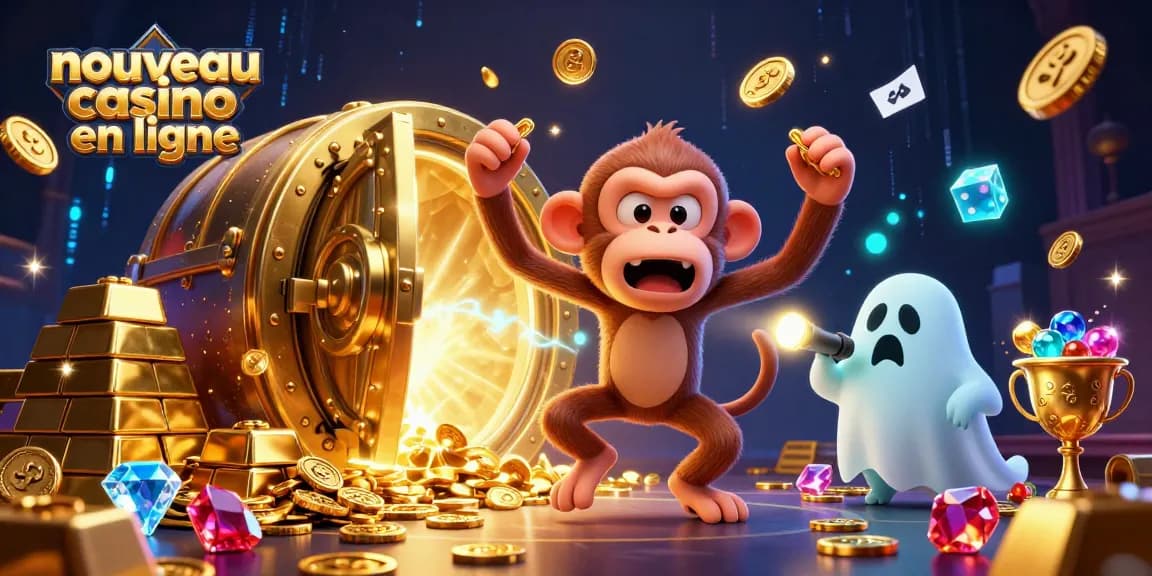 Découvrez le nouveau casino en ligne avec un monkey malicieux jonglant des pièces dans une cascade de trésors.