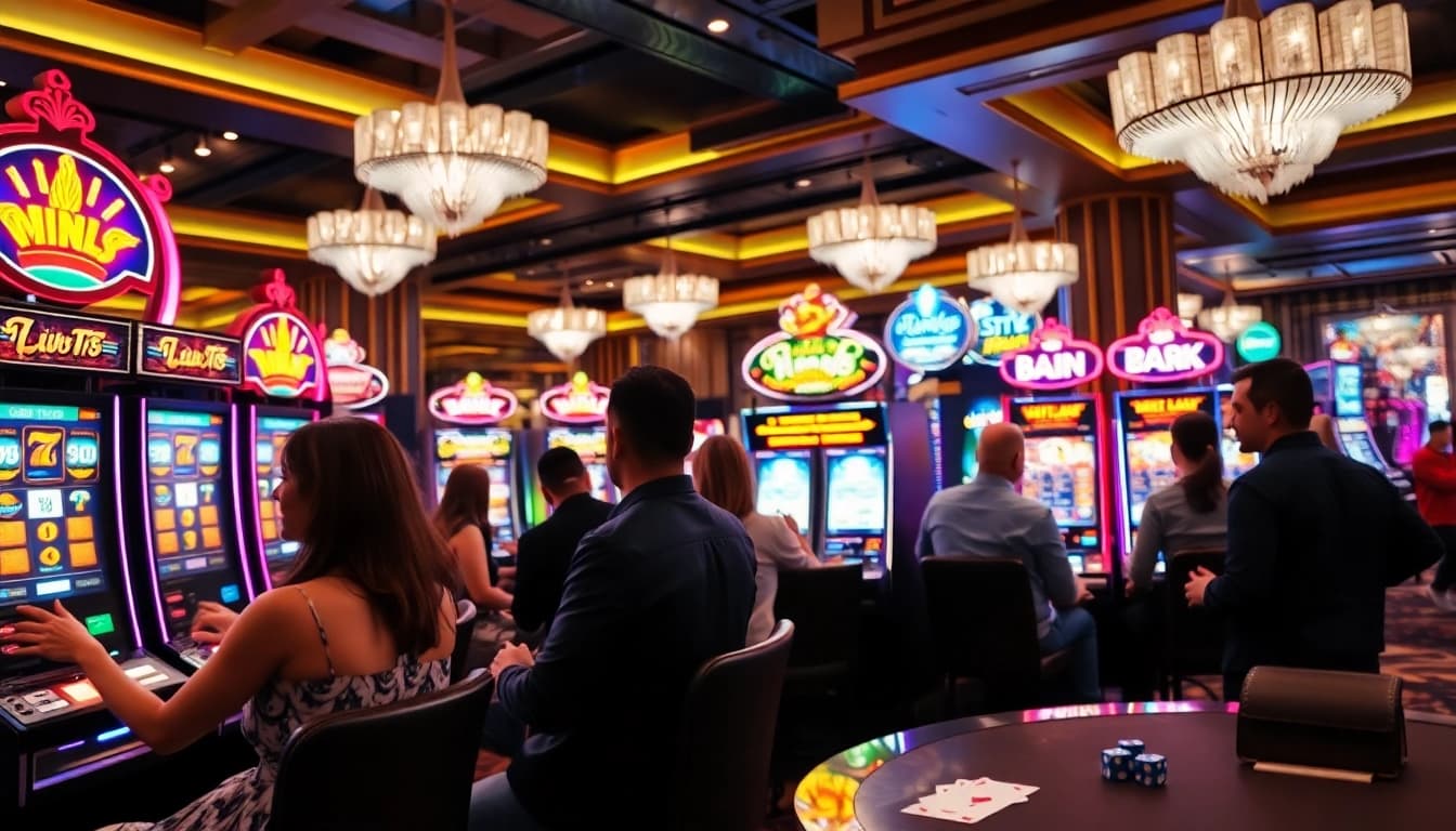 Menangkan igamble247 slot dengan antusiasme di mesin slot kasino yang cerah.