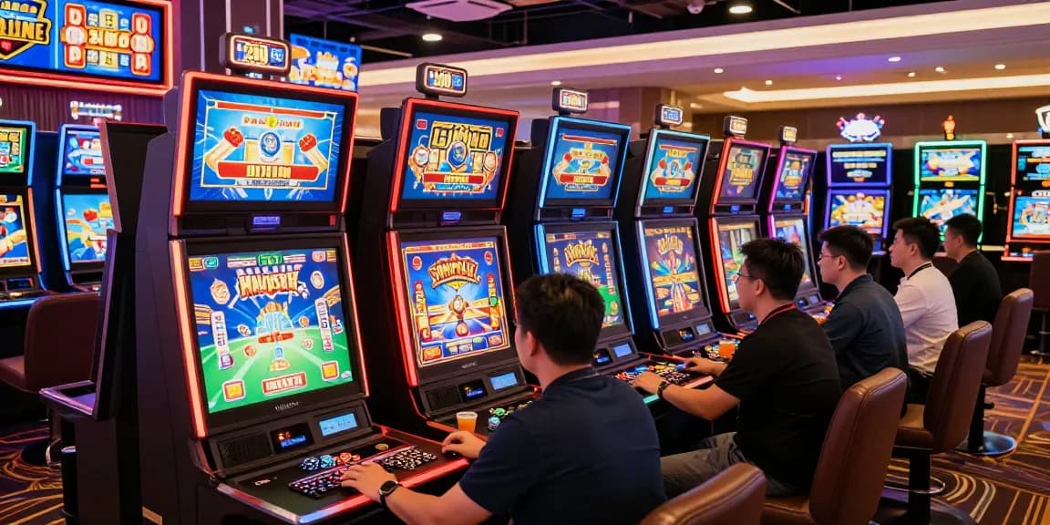 Players enjoying a pragmatic slot experience in a vibrant casino environment, showcasing engaging gaming displays and atmosphere.