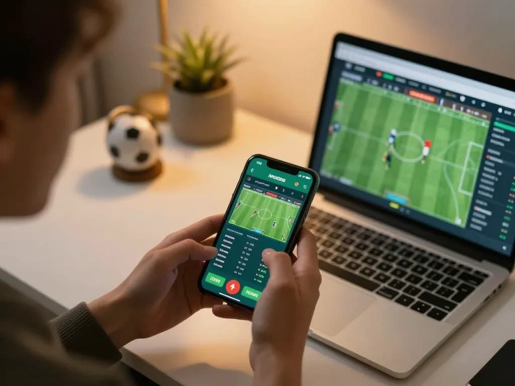 Person engaging with sports betting app on dh88.bio, displaying live odds and strategies.