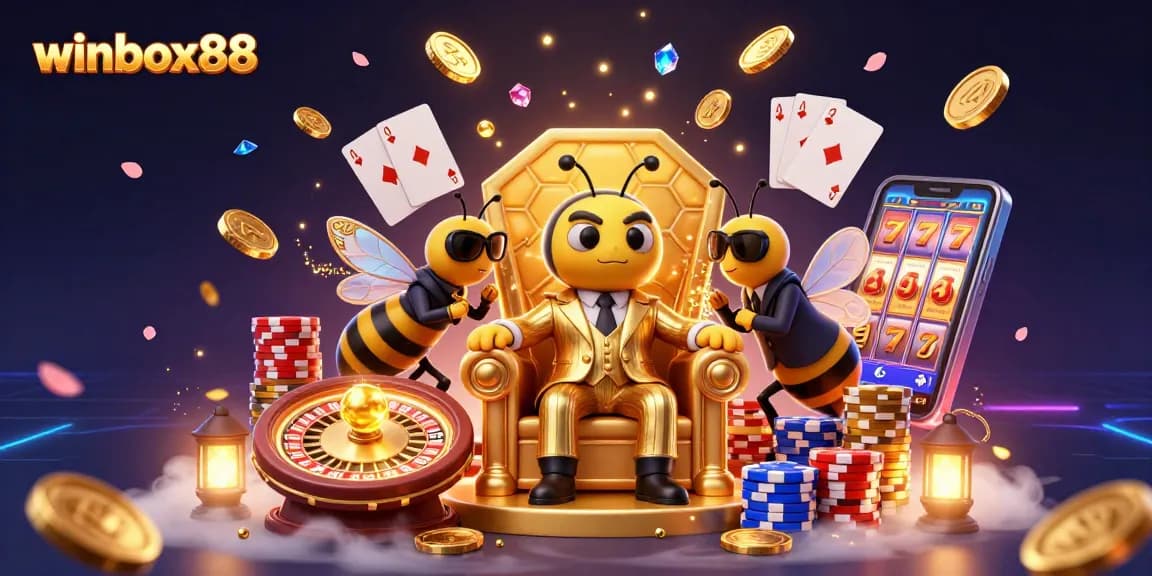 Experience thrilling wins at winbox88 with the vibrant 3D casino illustration showcasing dynamic game elements.