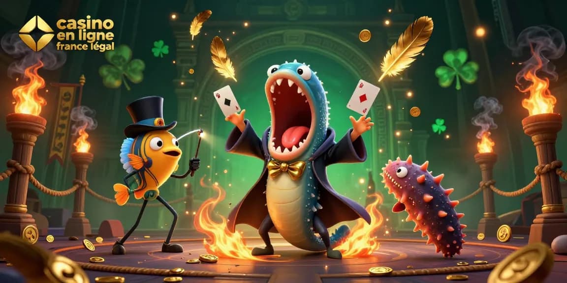 Illustrez le casino en ligne légal en France avec une scène magique animée captivante.