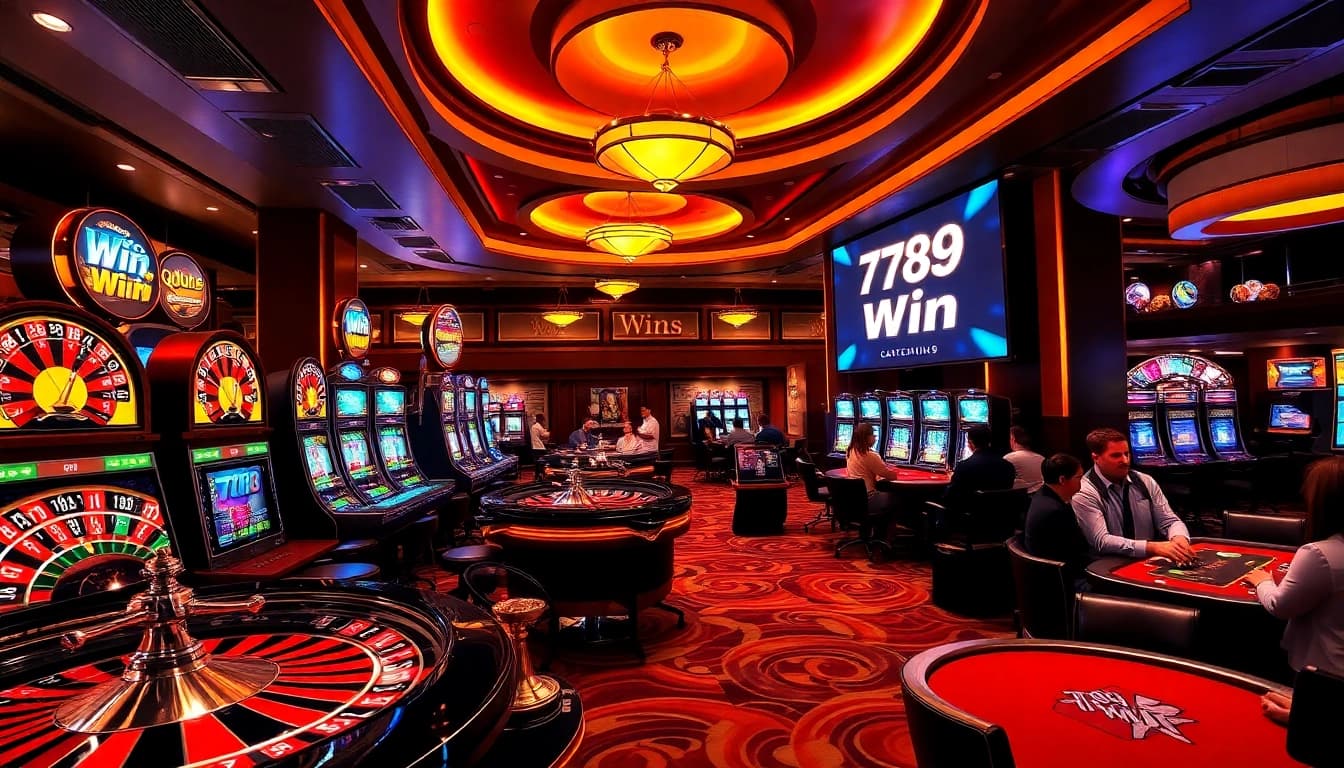 Experience the excitement of 789 win with vibrant casino visuals featuring roulette and poker games.