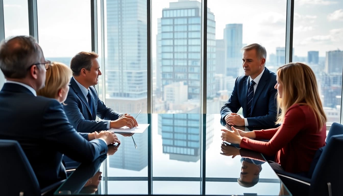 Consulting session with https://www.atlantarealestateattorney.com providing legal advice in a modern office.