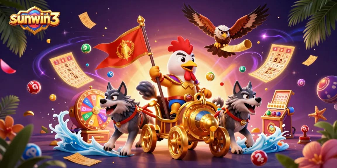 Experience thrilling gameplay with sunwin3 as the rooster warlord vies for jackpot in a vibrant casino scene.