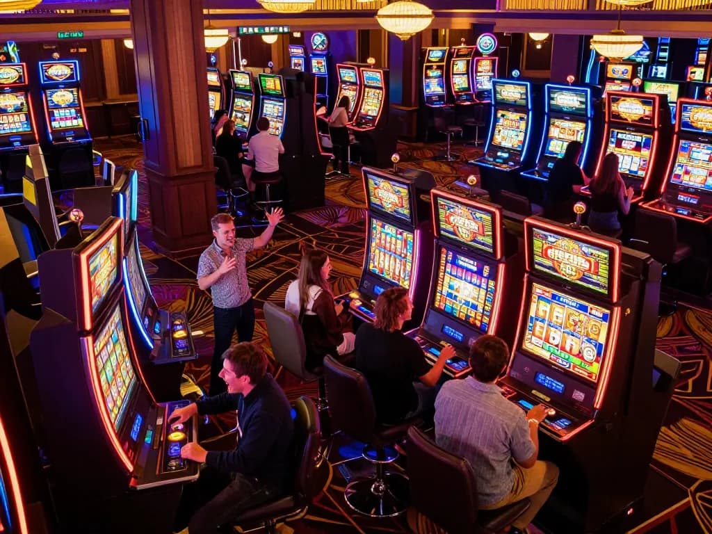 Players enjoying the vibrant casino atmosphere while spinning on giường bệnh nhân themed slot machines, celebrating wins