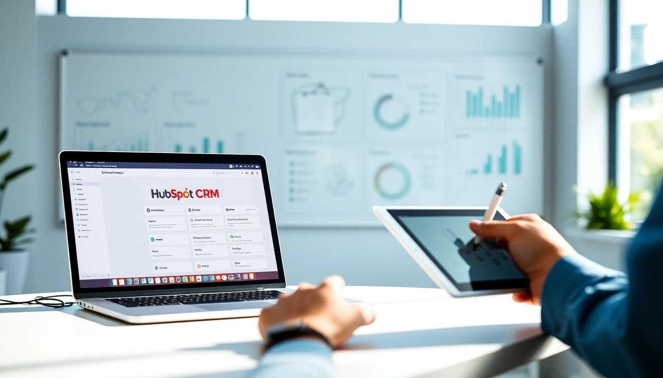 Explore hubspot crm free in an engaging workspace with analytical tools and collaboration elements.