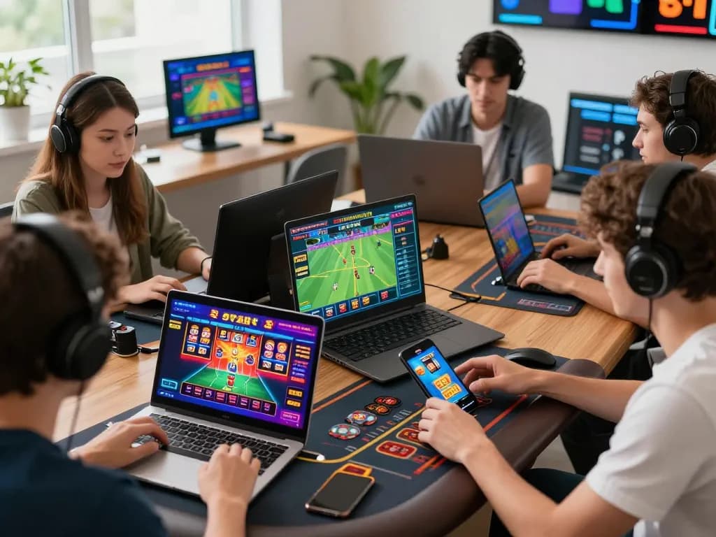 Engaged players on Trang Chủ W88 enjoying diverse online gambling experiences with vibrant graphics.