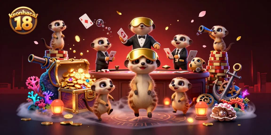Experience excitement with keonhacai 18 as meerkats manage an energetic casino scene.
