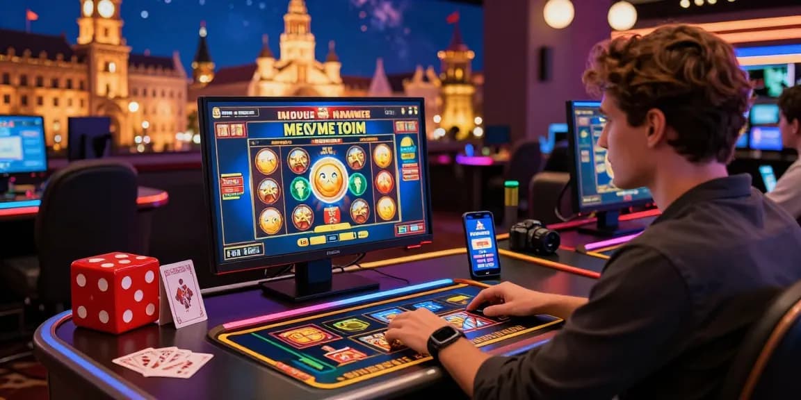 Exciting online European casinos scene with a player engaged in gaming and colorful atmosphere.