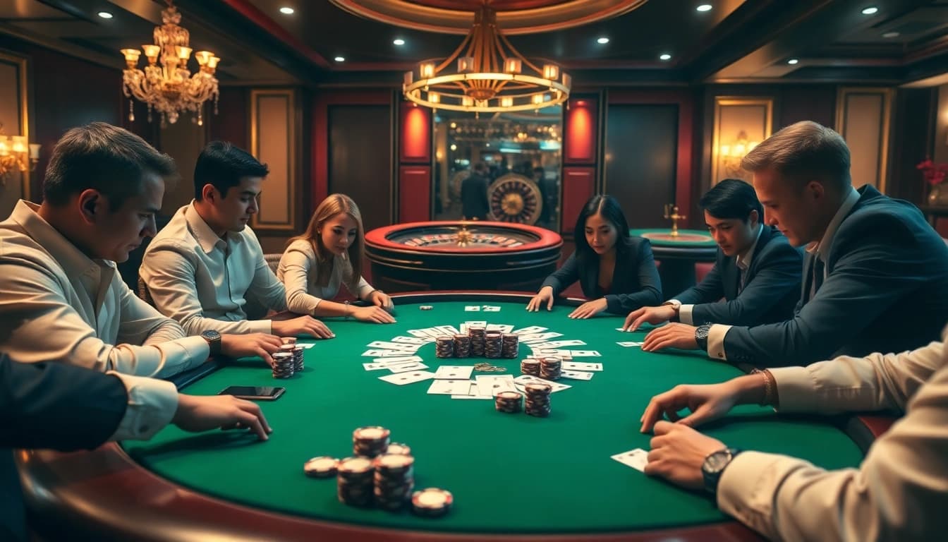 Experience thrilling gameplay at a casino table as MMOO players strategize their next moves.