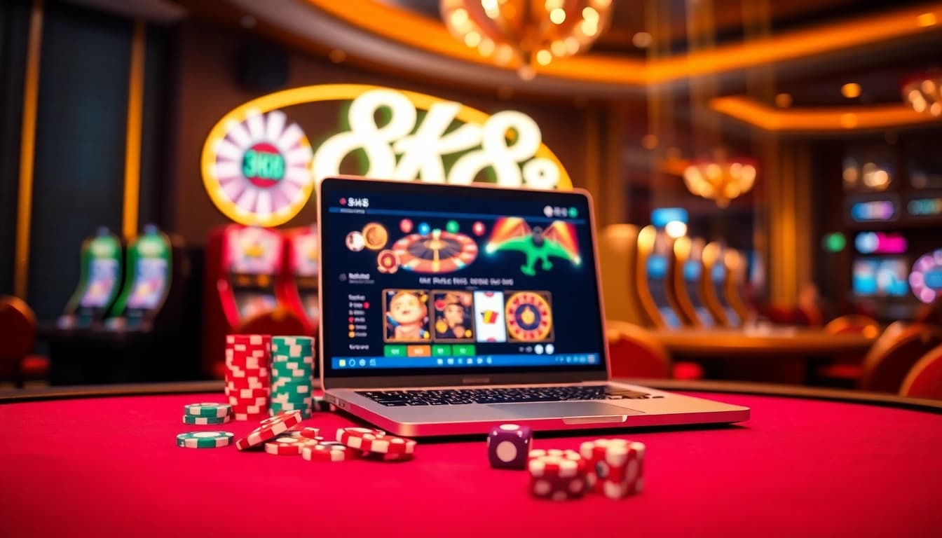 Experience thrilling online gaming at 8k8 with vibrant visuals of casino tables and games.