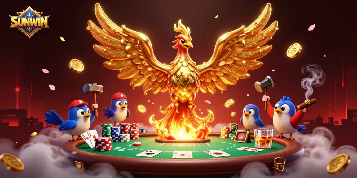 Experience SUNWIN's exciting gaming world with the golden phoenix and poker elements.