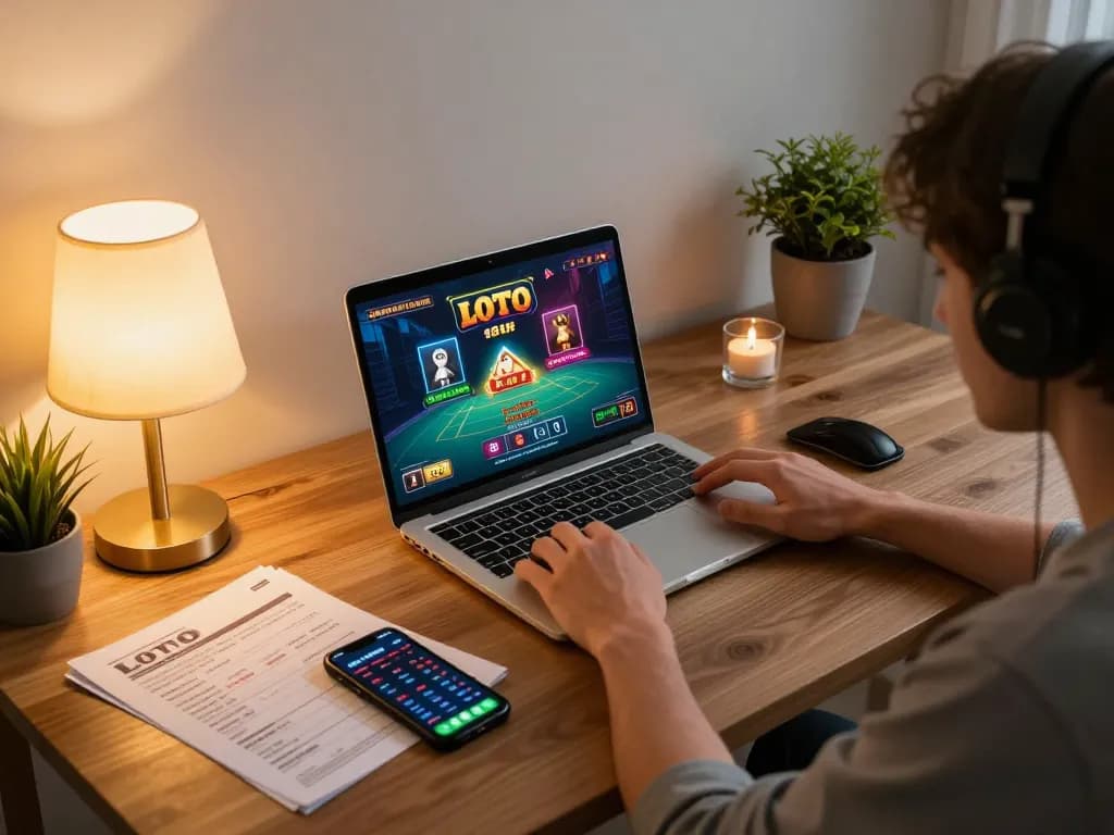 Engaging in LOTO 188 live casino gaming from a cozy home setup, showcasing a strategic betting approach.