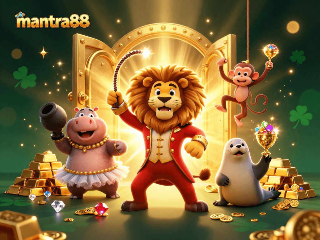 Experience the excitement at mantra88 with vibrant characters and rich casino elements dynamically arranged in a thrilling scene.