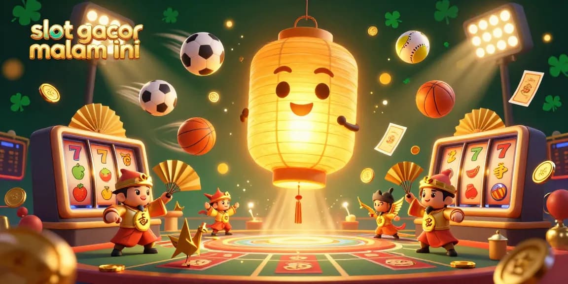Experience the excitement of slot gacor malam ini with a vibrant 3D casino scene filled with dynamic elements and lucky symbols.