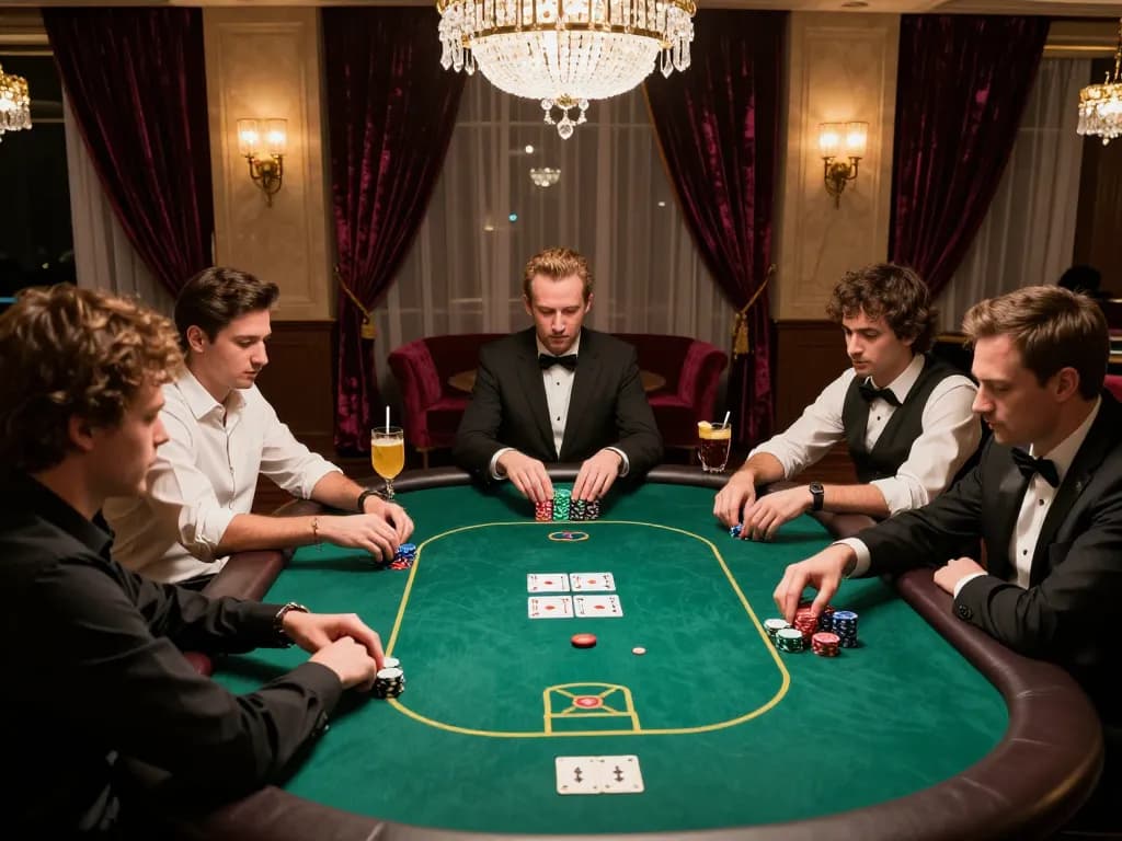 Players at a poker table strategizing their moves, highlighting the excitement of gaming at alexis77.