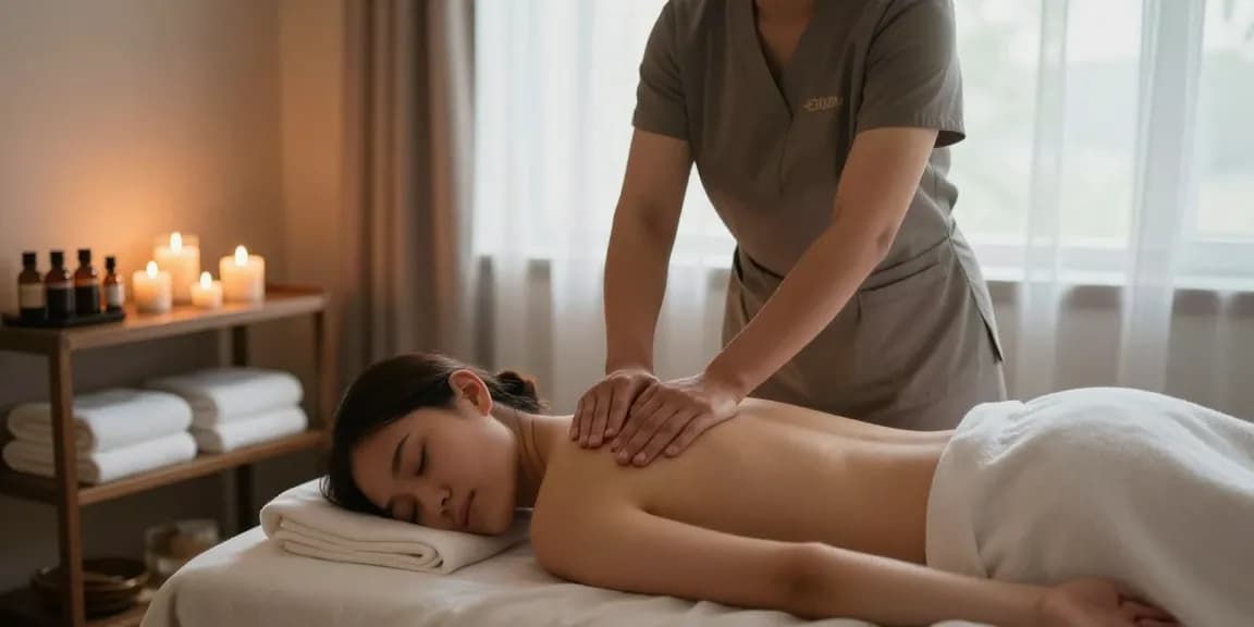 마사지 테라피를 받으며 휴식을 취하고 있는 고객의 모습