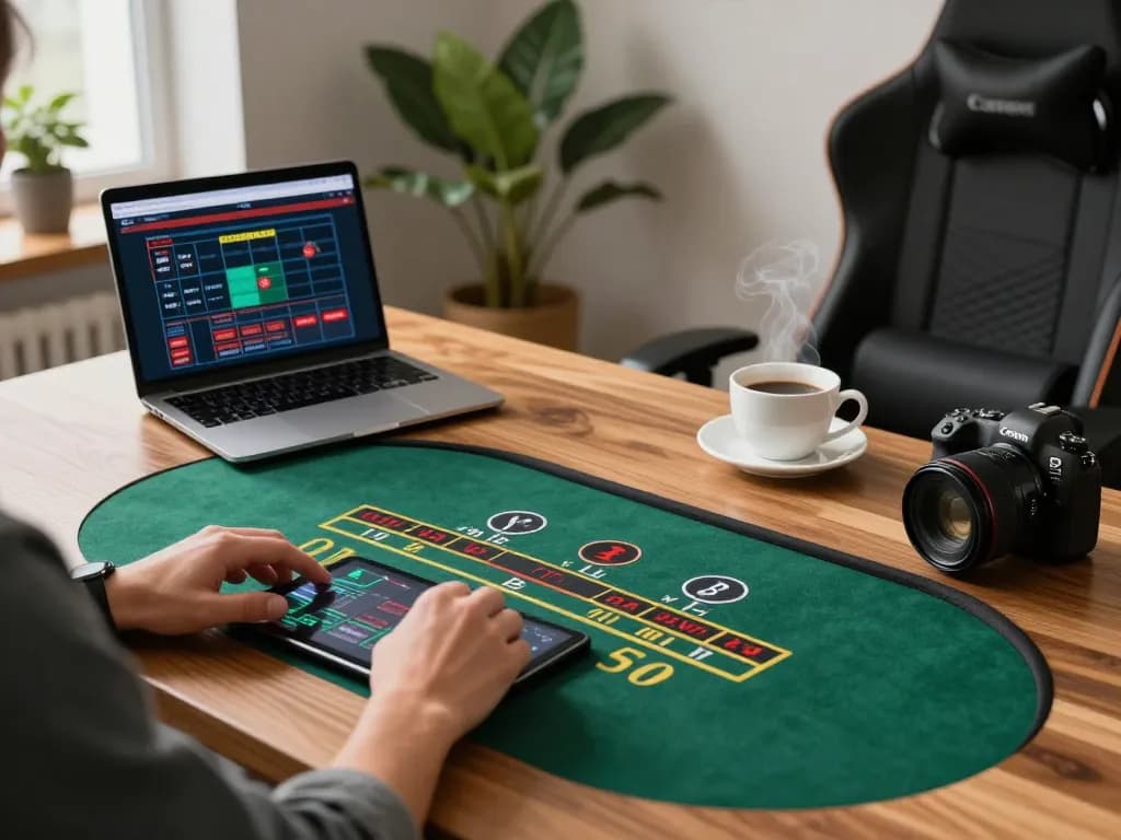 Player using a tablet for da88 online blackjack, showcasing strategic gameplay in a cozy home setting.